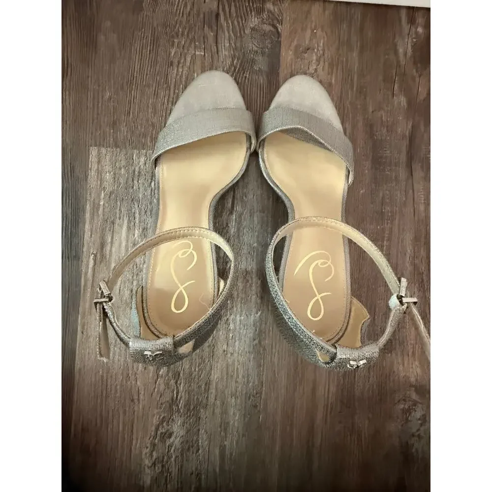 Sam Edelman Yaro Heels Women's 9.5 M Pewter Metallic Champagne Gold Sandal EUC